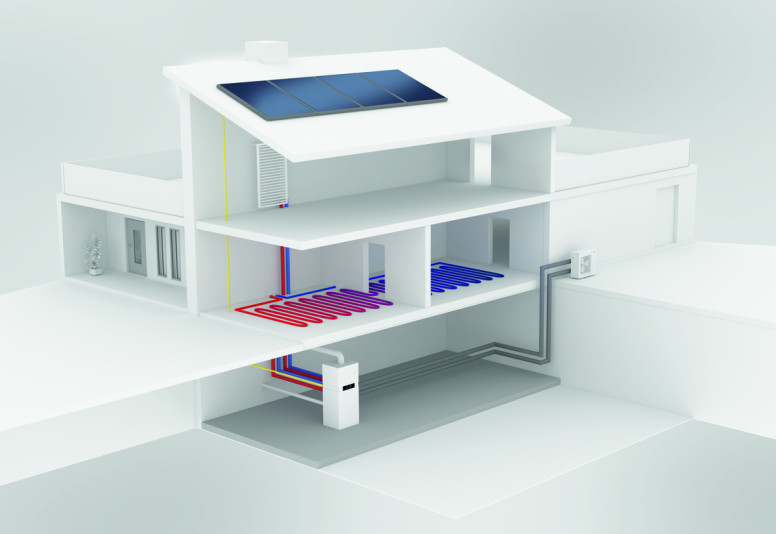 Hybride warmtepompsysteem met een warmtepomp en verwarmingsketel.